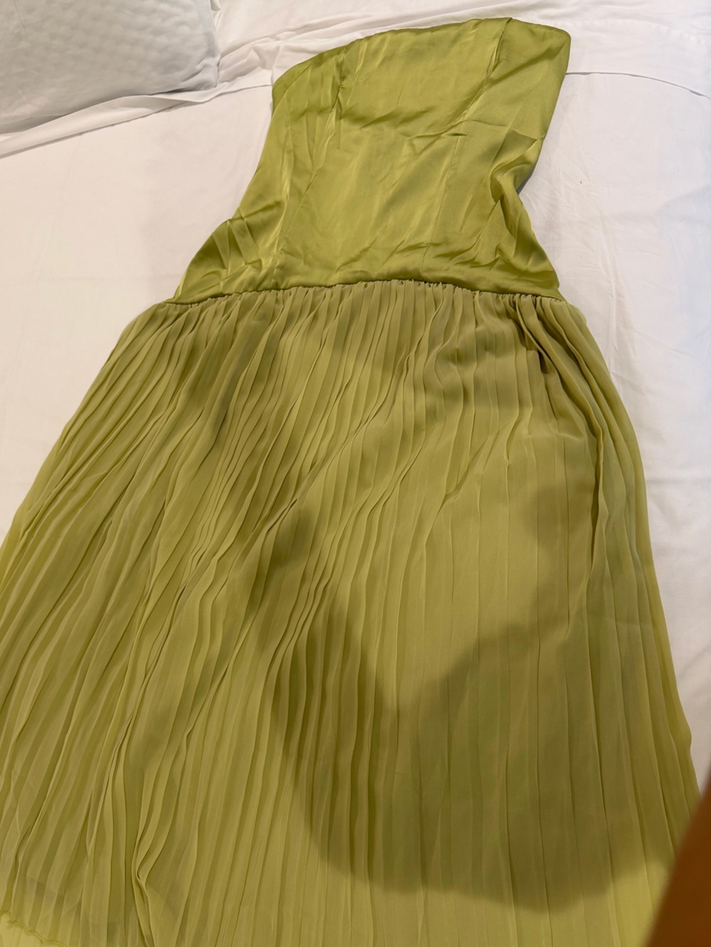 Strapless Olive Green Pleated Prom Gown